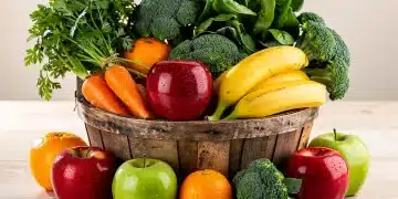 Basket filled with fresh fruits and vegetables, symbolizing healthy eating and WIC benefits.
