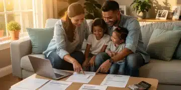 Family reviewing LIHEAP utility grant application documents at home