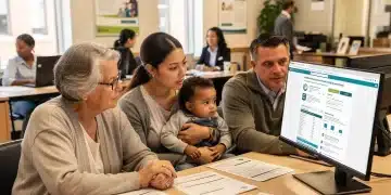 People reviewing Medicaid redetermination documents
