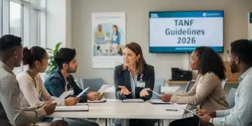 People discussing TANF work requirement exemptions with a social worker.